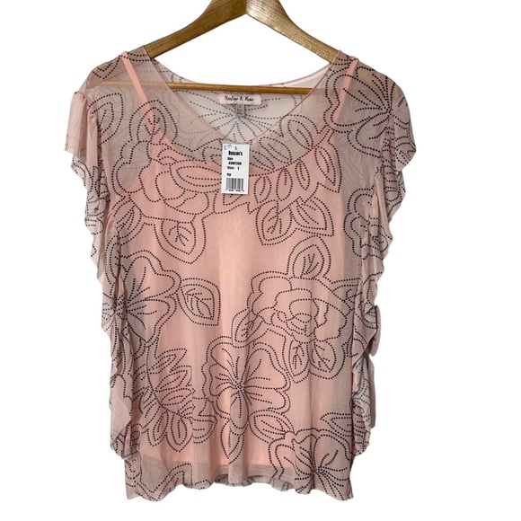 Harlow & Rose Tops - NWT Harlow & Rose Womens Sheer Floral Top and Tank Size S Ruffle Sleeve